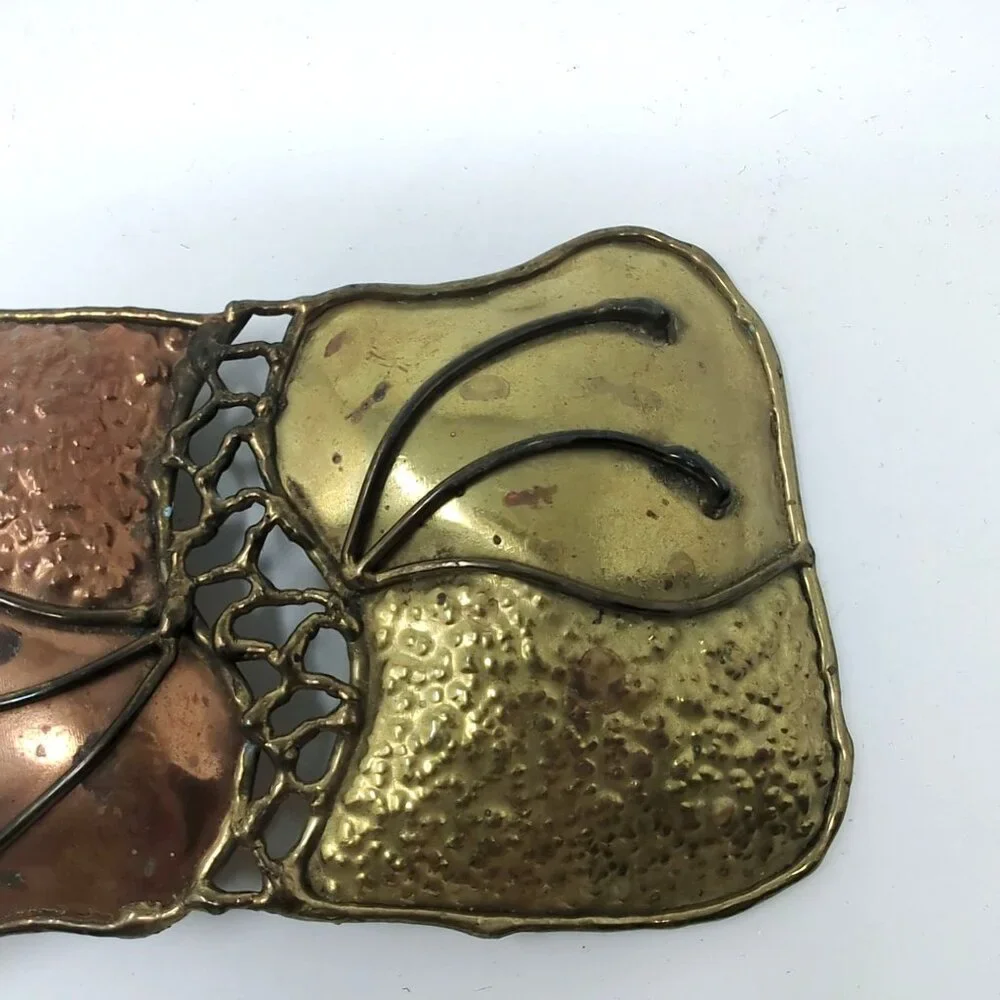 Vintage 80s Brutalist Buckle Belt Bronze Metal Copper